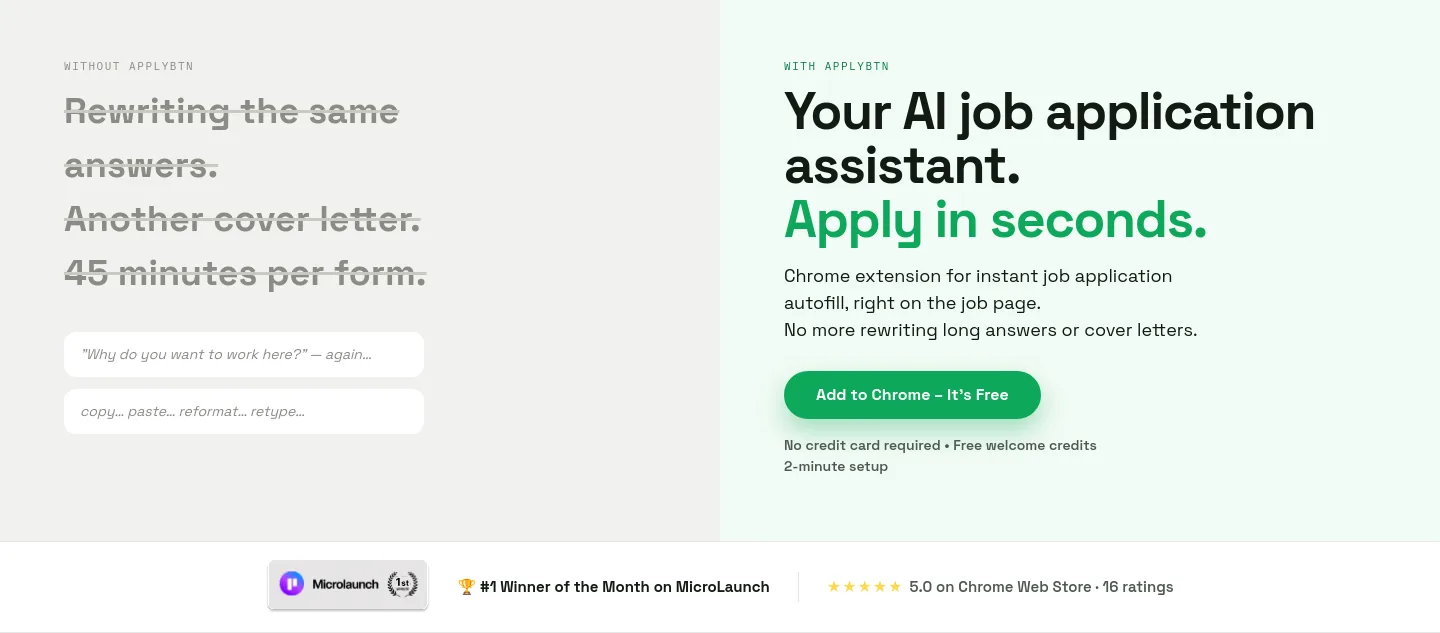 applybtn.app Hero section