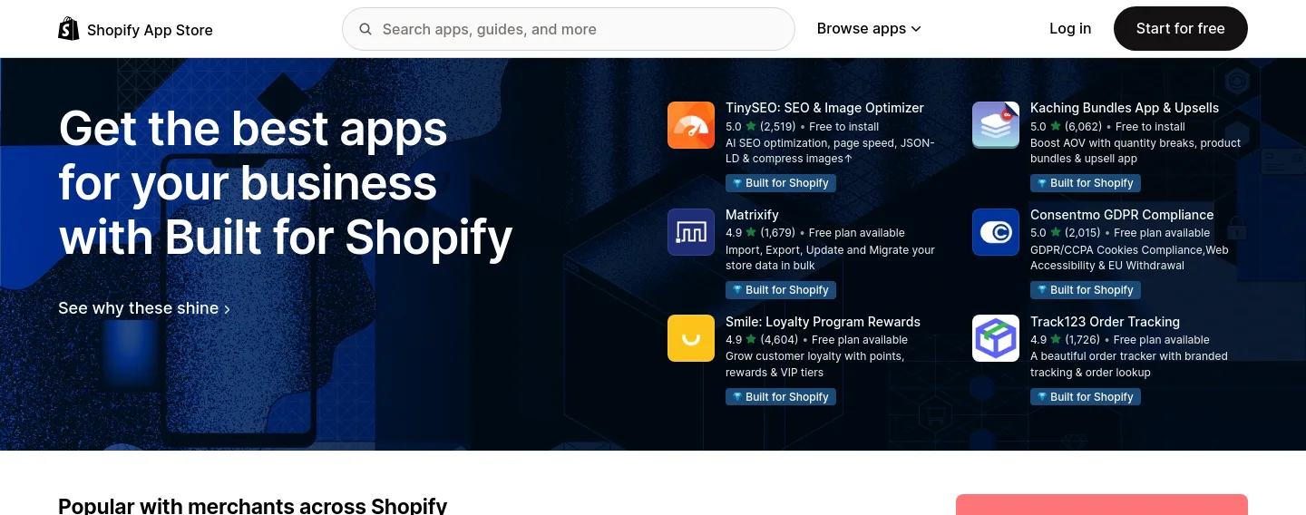 apps.shopify.com — a measured funnel