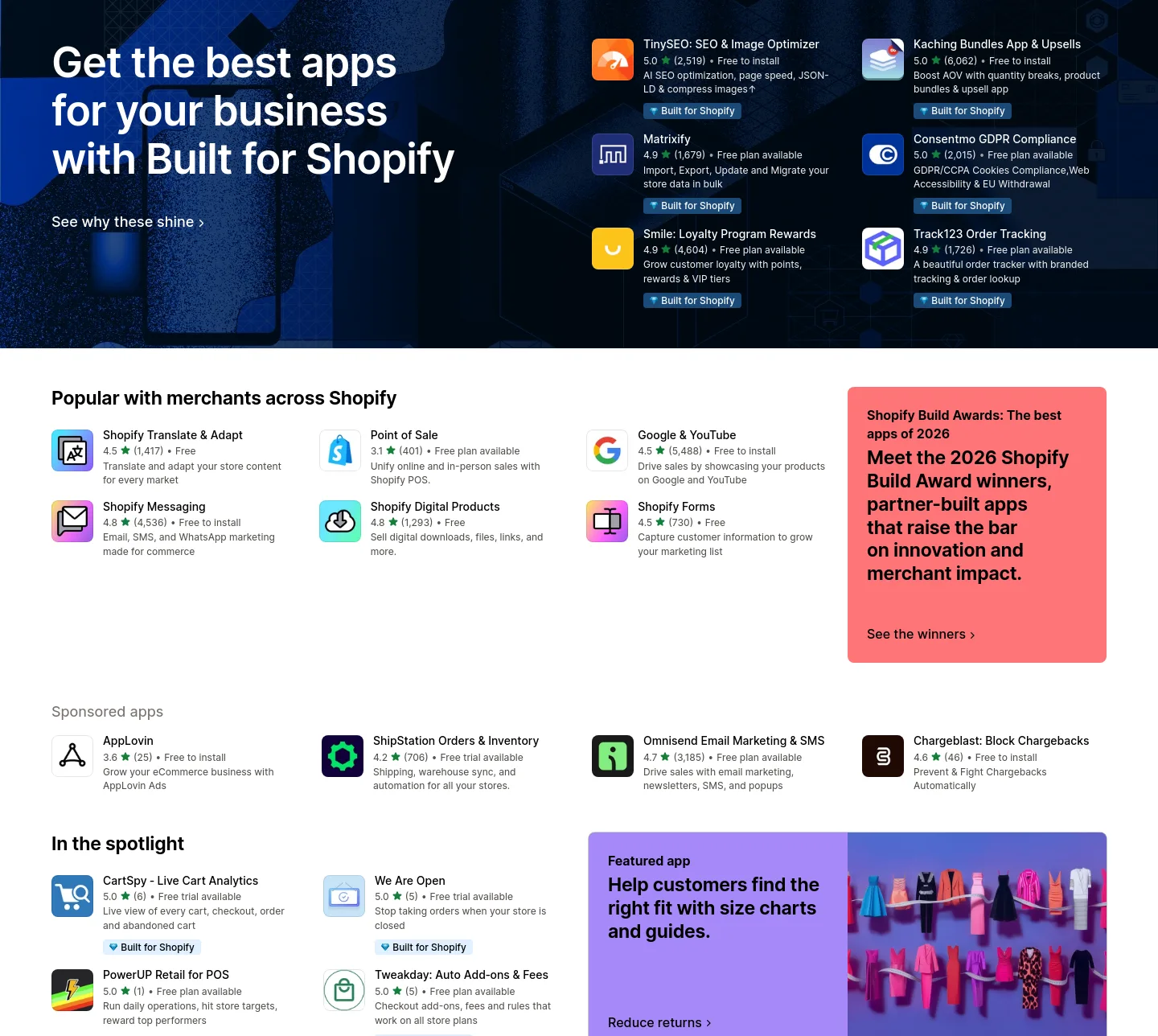 apps.shopify.com — a real Hero section
