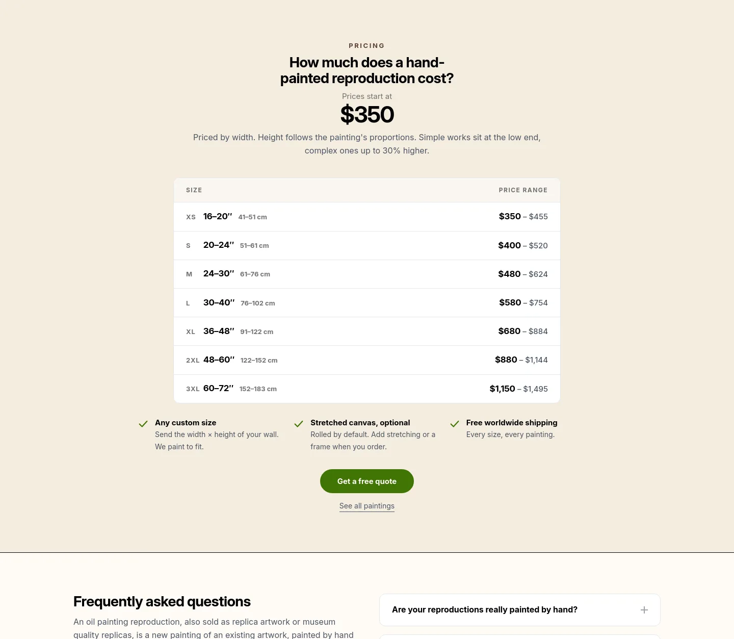 art-and-see.com Pricing section