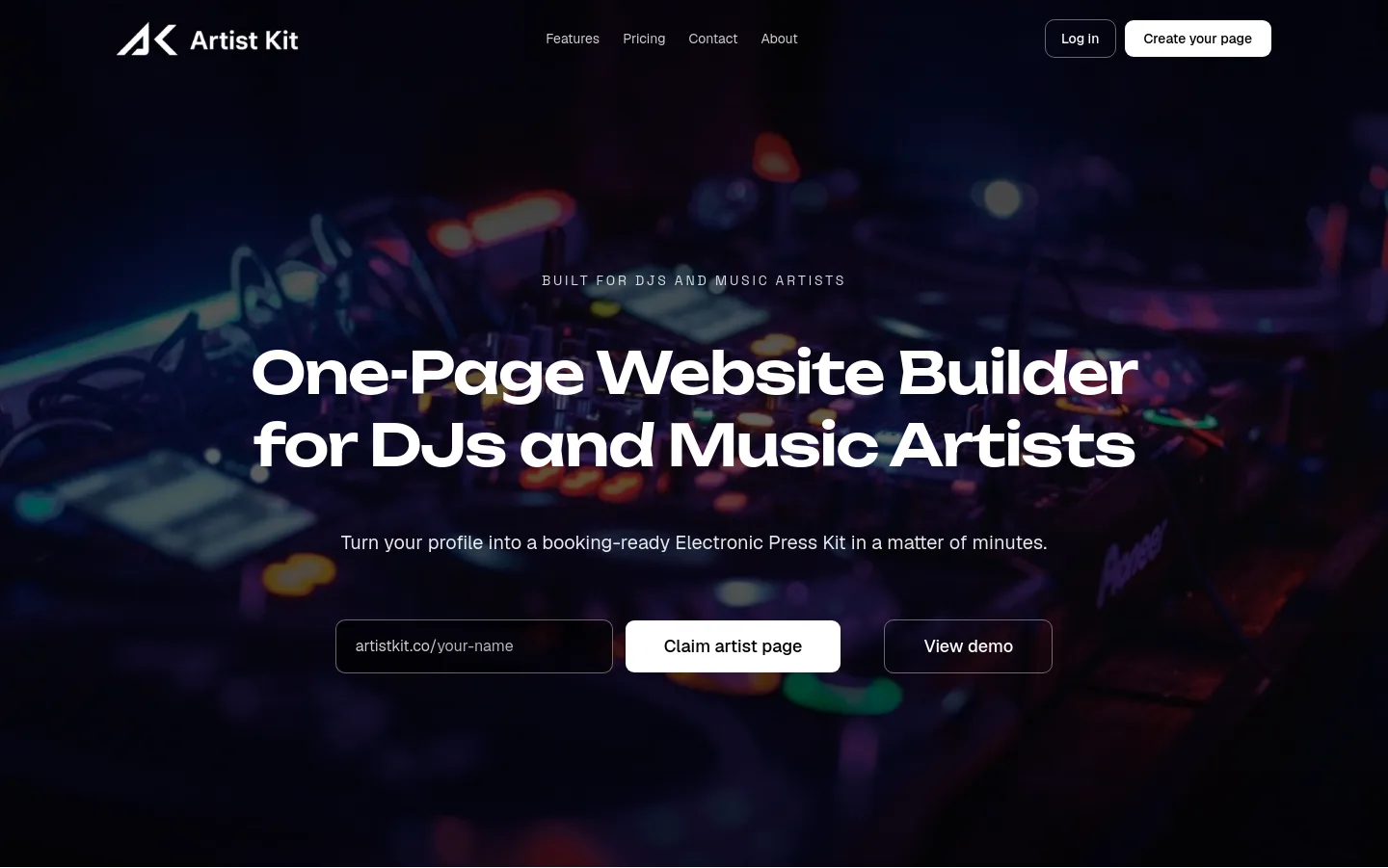 artistkit.co — a real Hero section