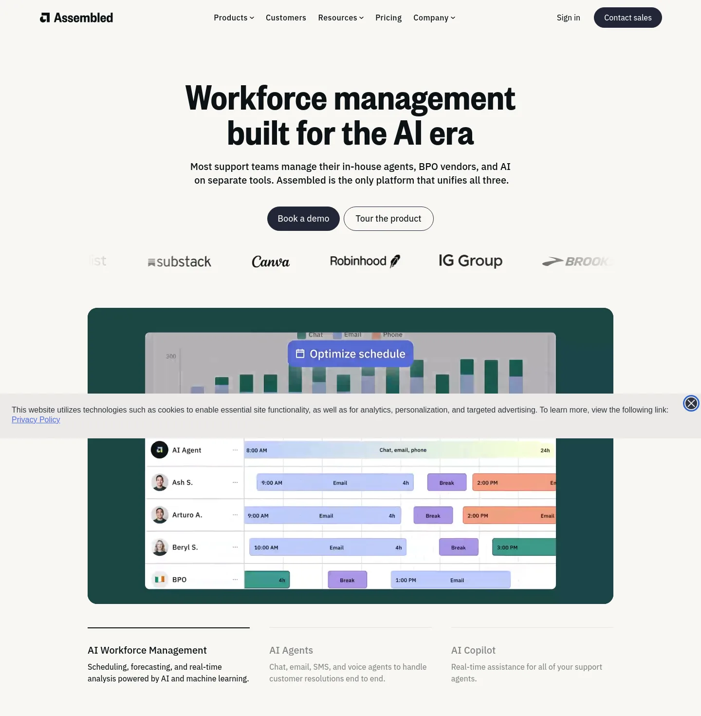 assembled.com — a real Hero section