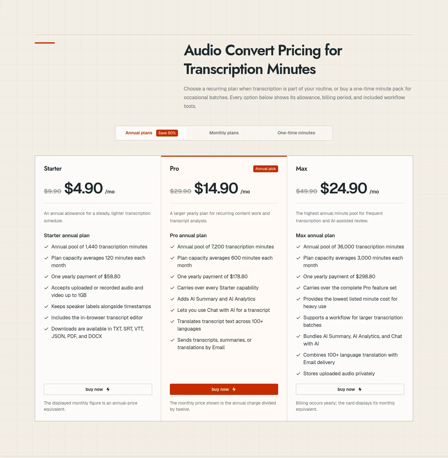 audioconvert.app — a real Pricing section