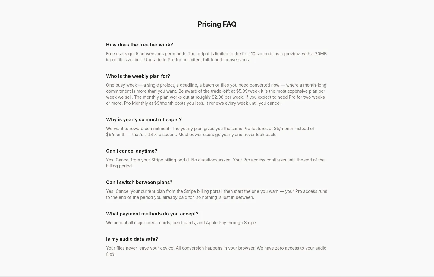 audioutils.com FAQ section