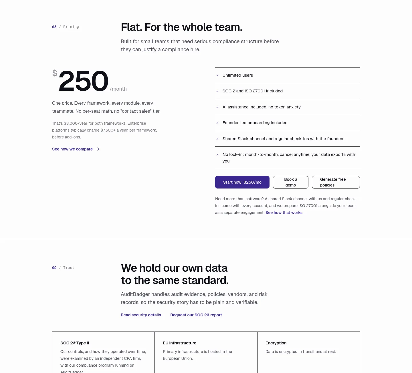 auditbadger.com Pricing section