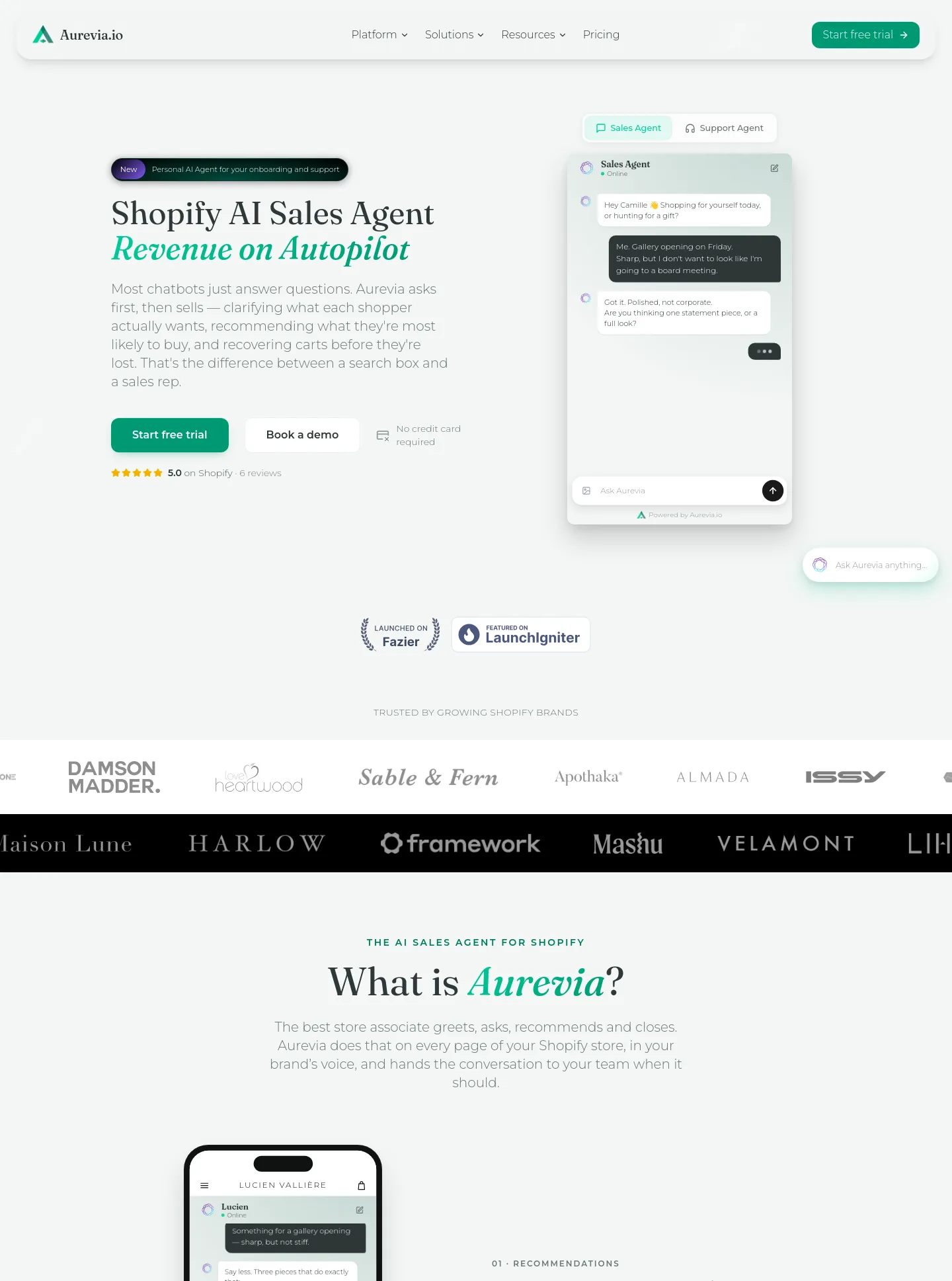 aurevia.io — Hero + Logo Wall + Pricing + FAQ