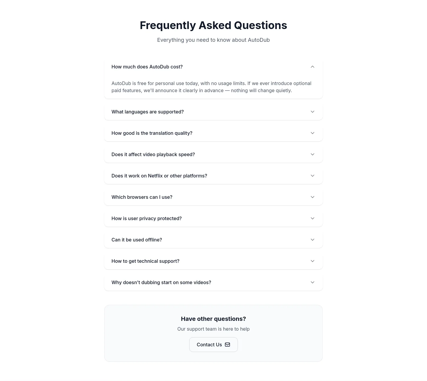 autodub.net FAQ section