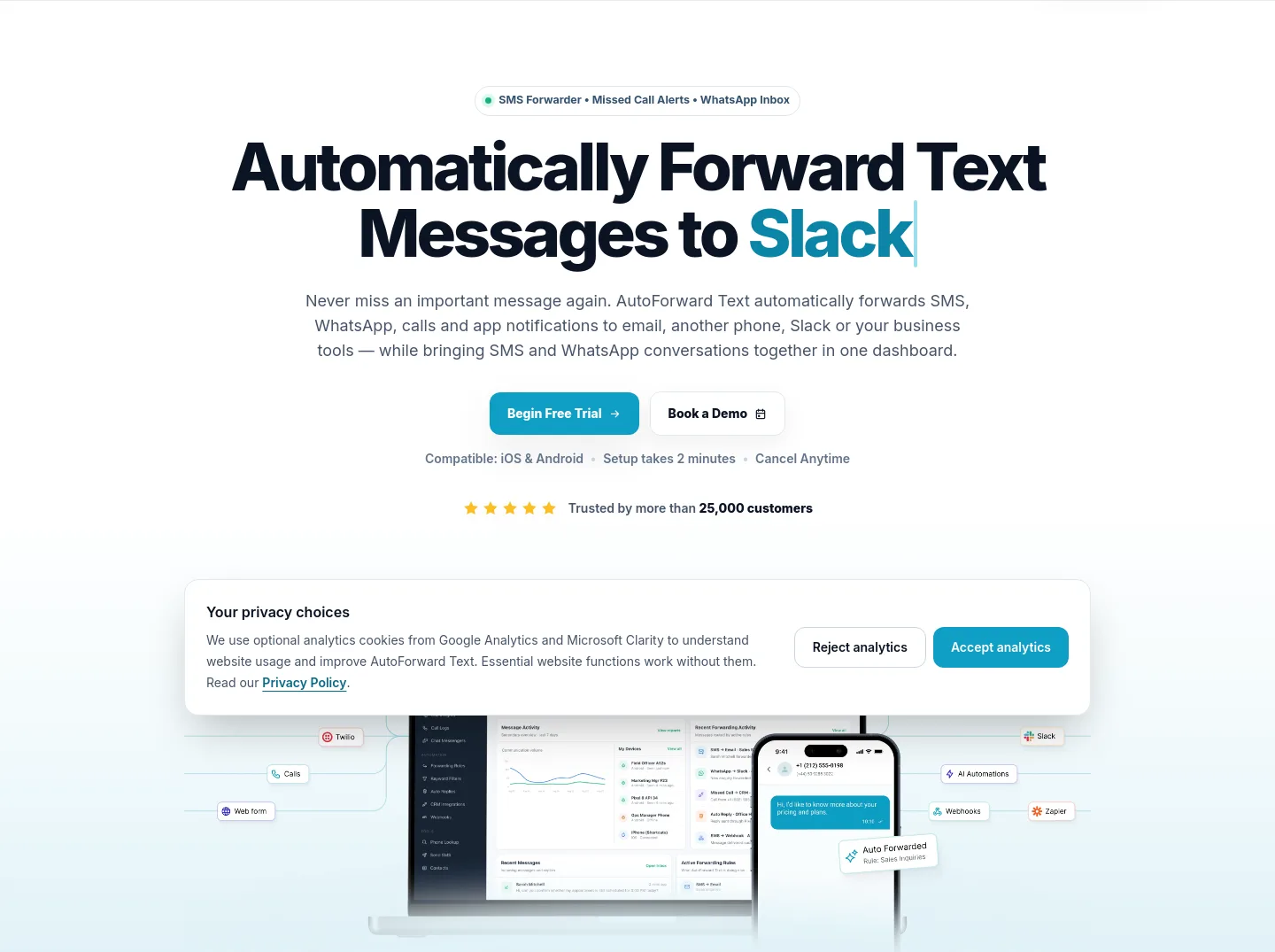 autoforwardtext.com Hero section