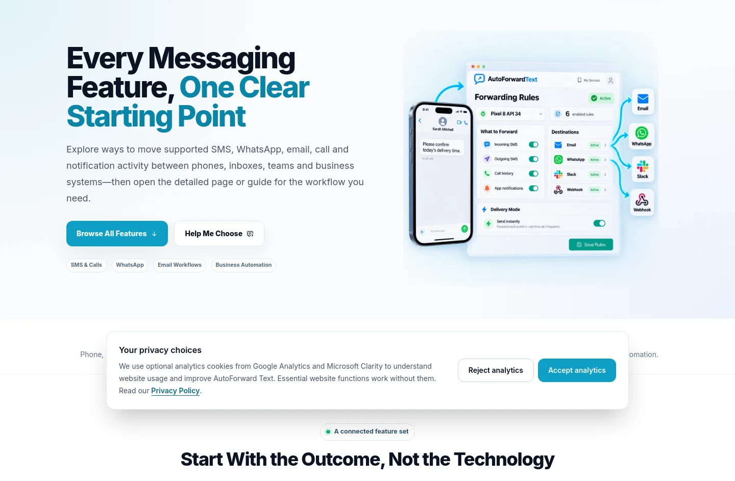 autoforwardtext.com Hero section
