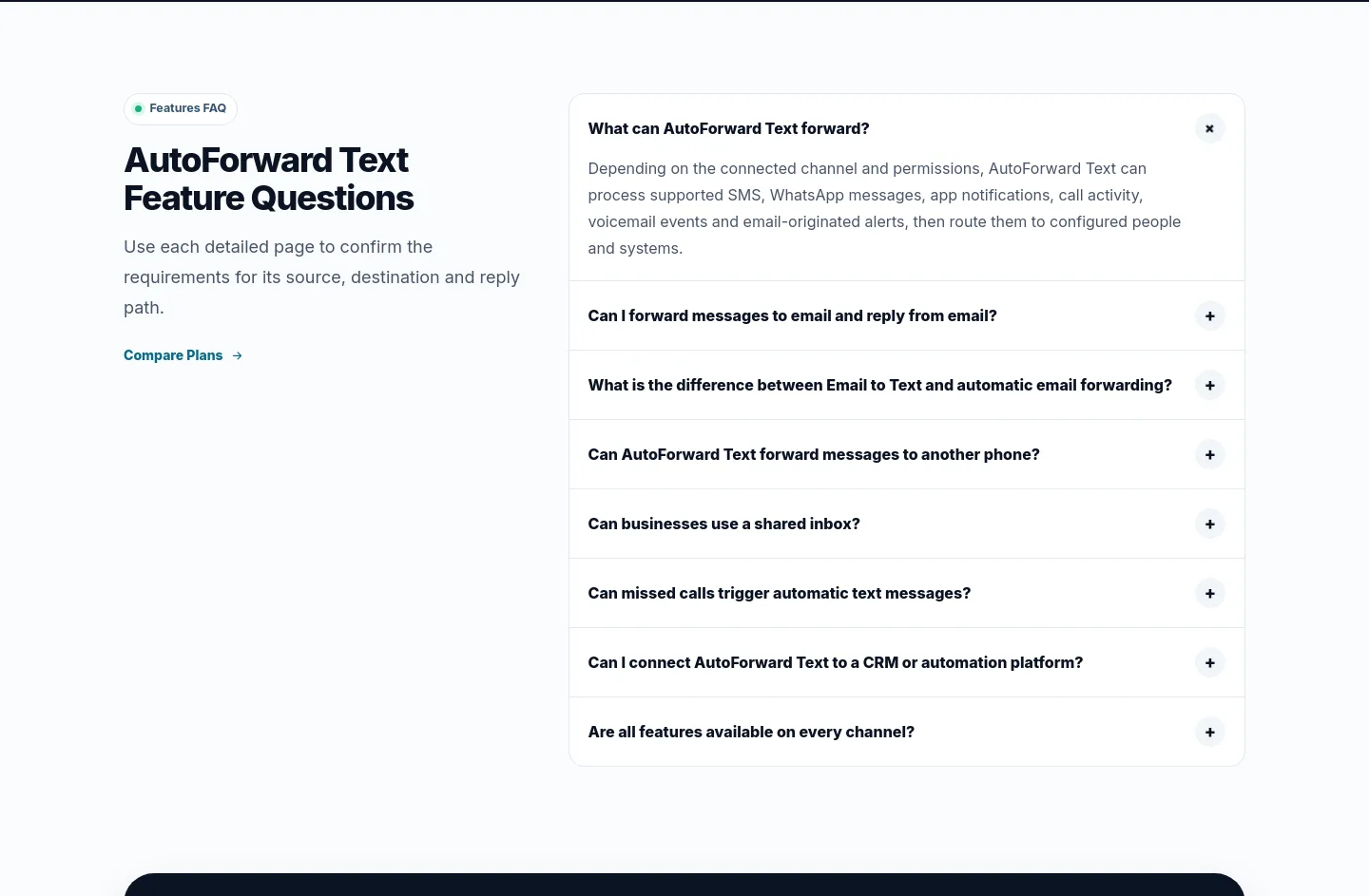 autoforwardtext.com FAQ section