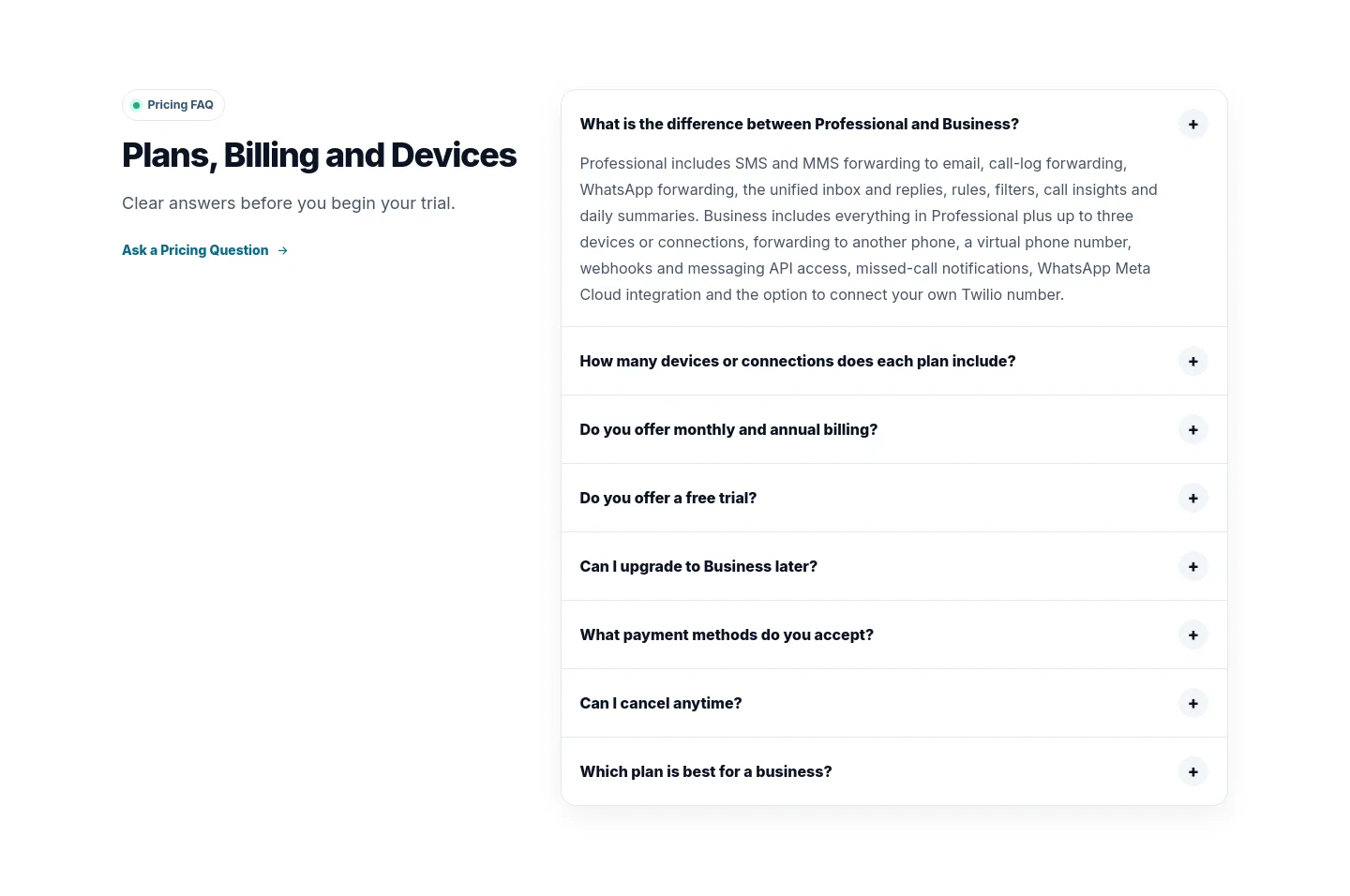 autoforwardtext.com FAQ section