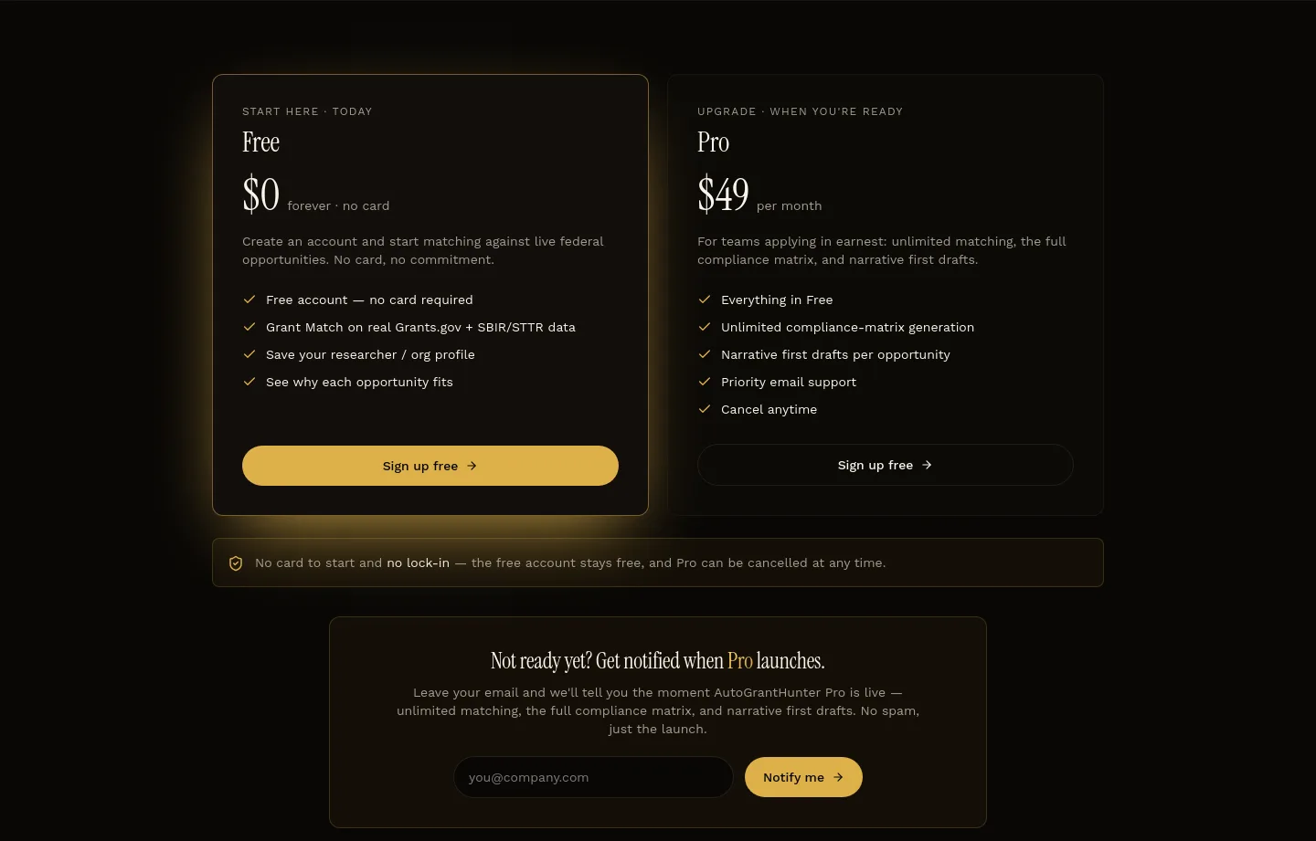 autogranthunter.com — a real Pricing section