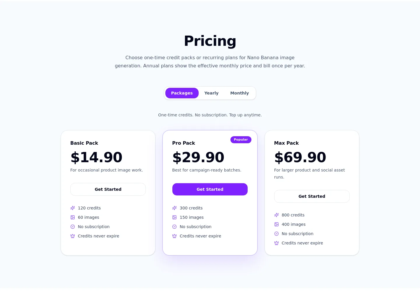 bananalite.org — a real Pricing section