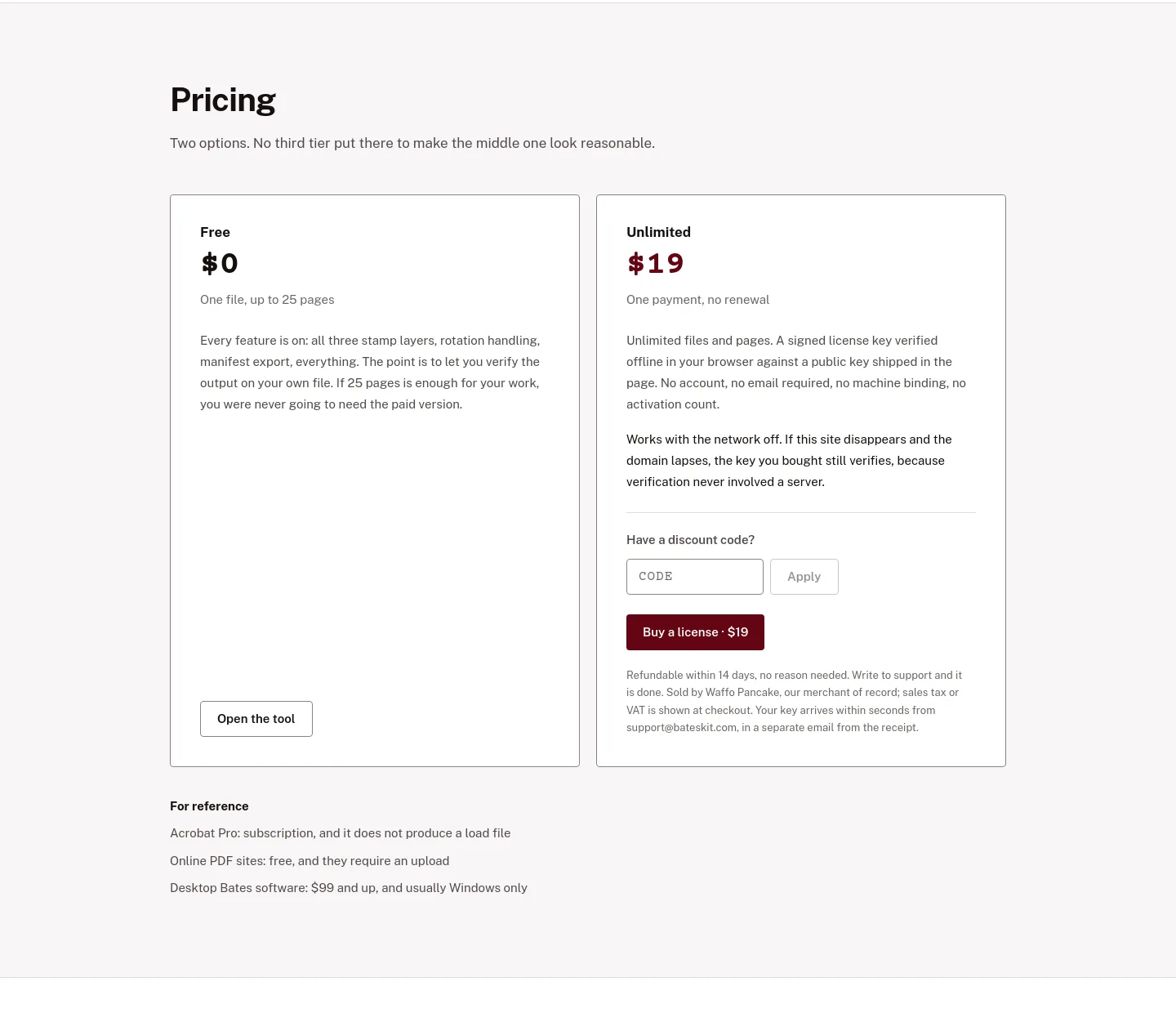 bateskit.com — a real Pricing section