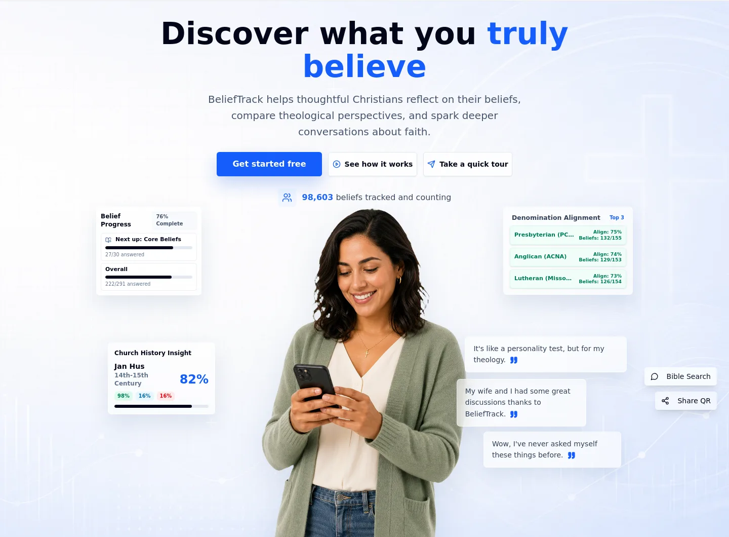 belieftrack.com — a real Hero section