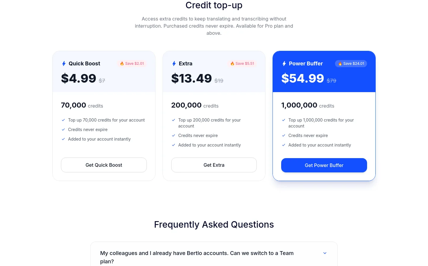 bertlo.com Pricing section