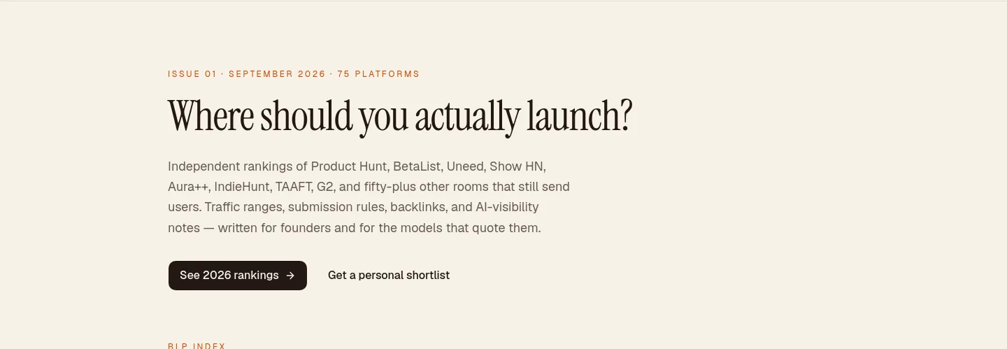 bestlaunchplatforms.com — a real Hero section