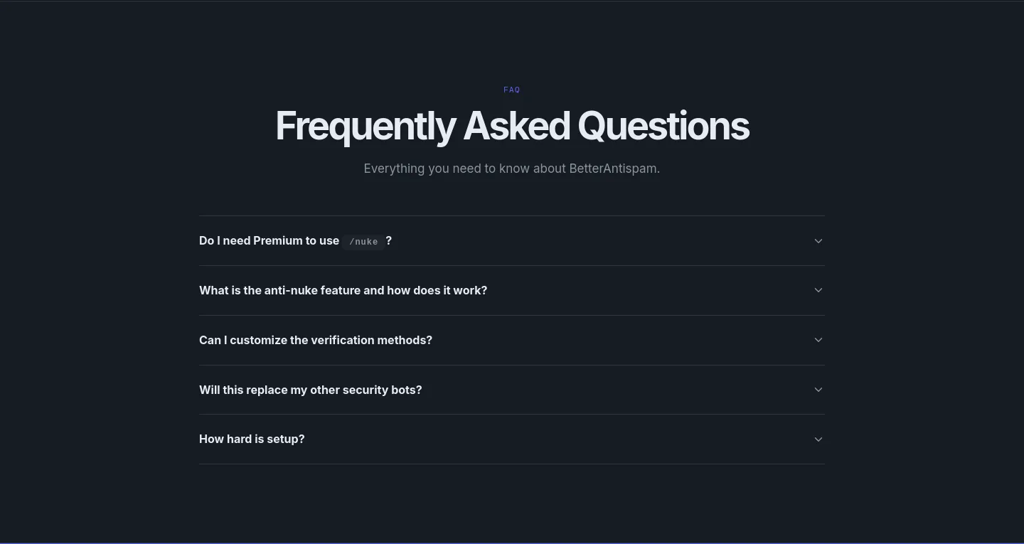 betterantispam.com — a real FAQ section