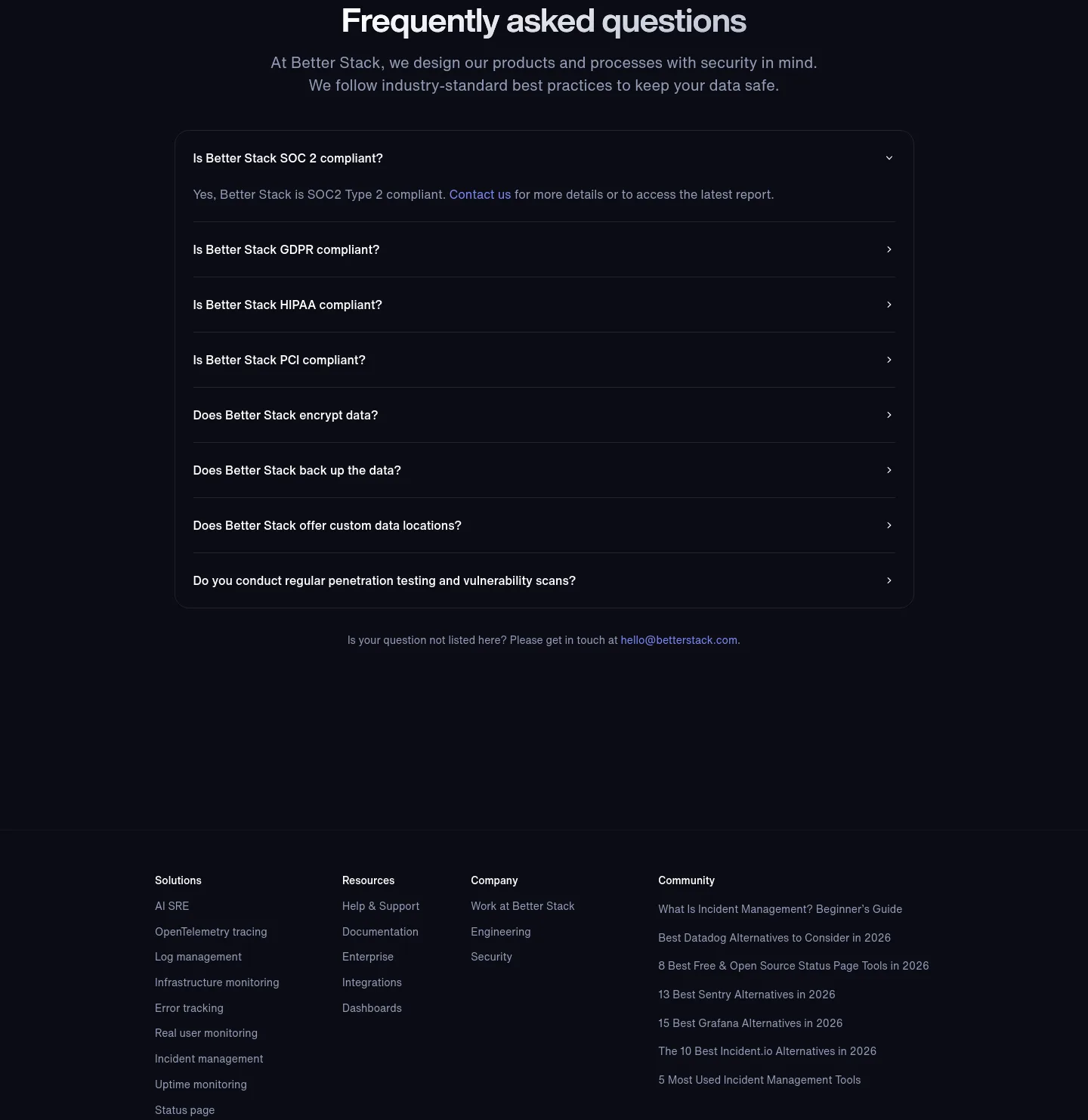 betterstack.com FAQ section