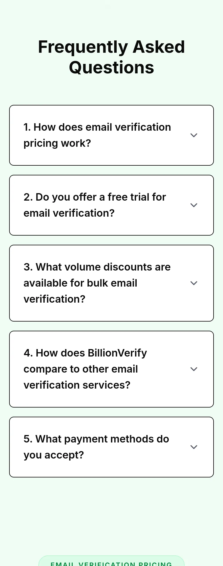 billionverify.com — a real FAQ section