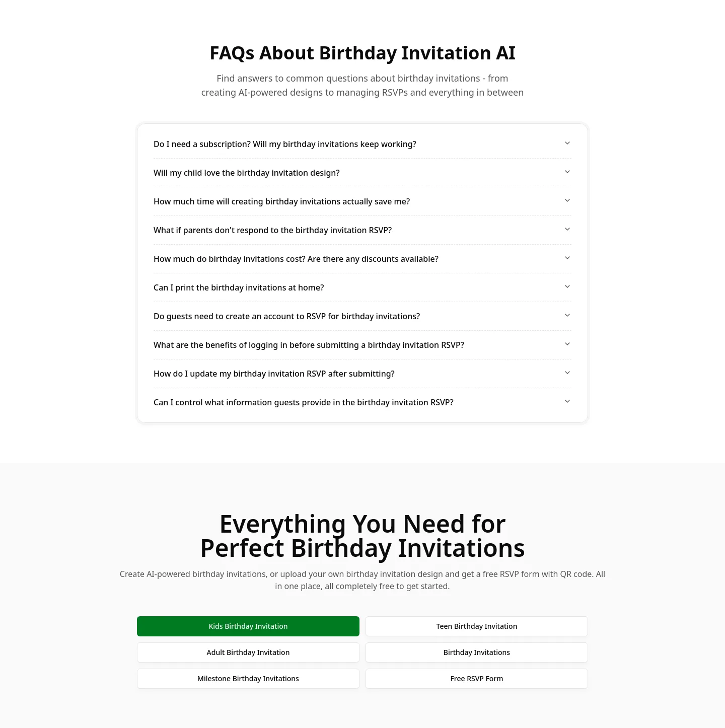 birthdayinvitation.ai FAQ section
