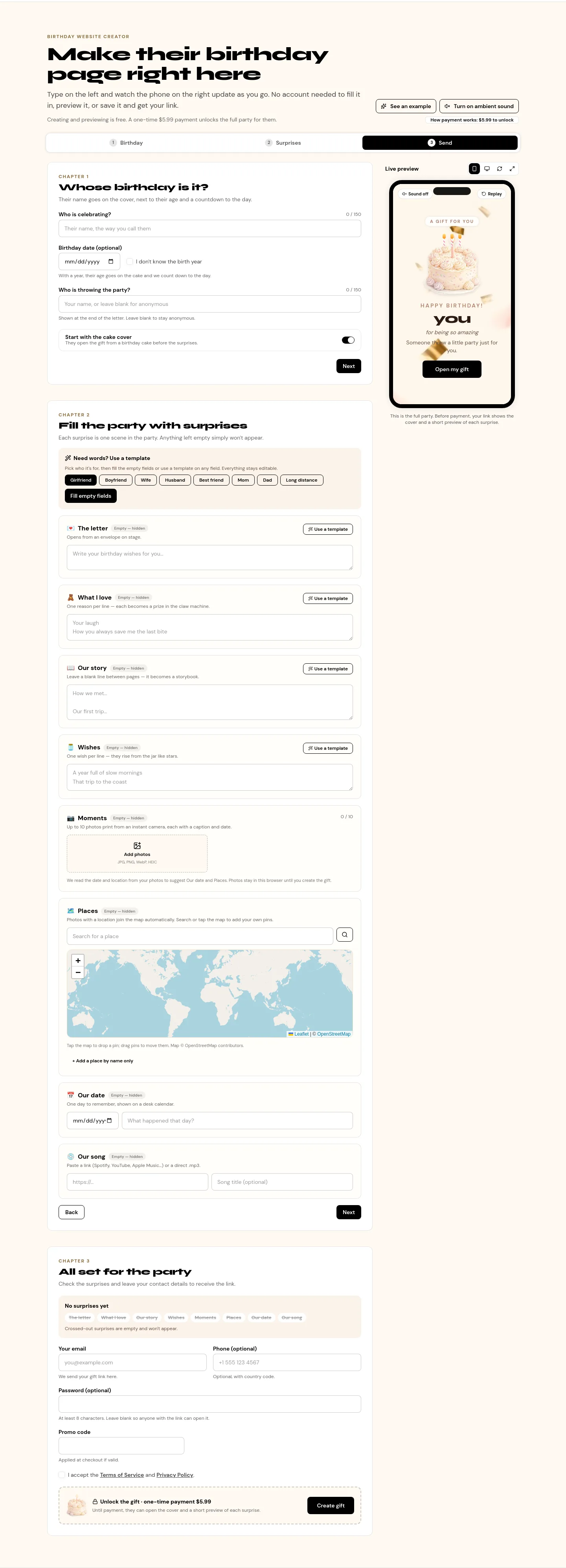 birthdaywebsite.app — Pricing