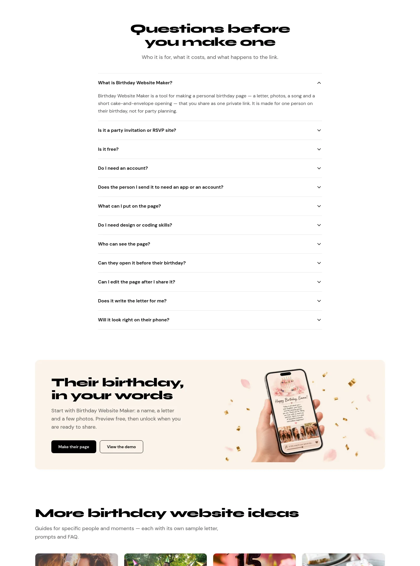 birthdaywebsite.app — FAQ