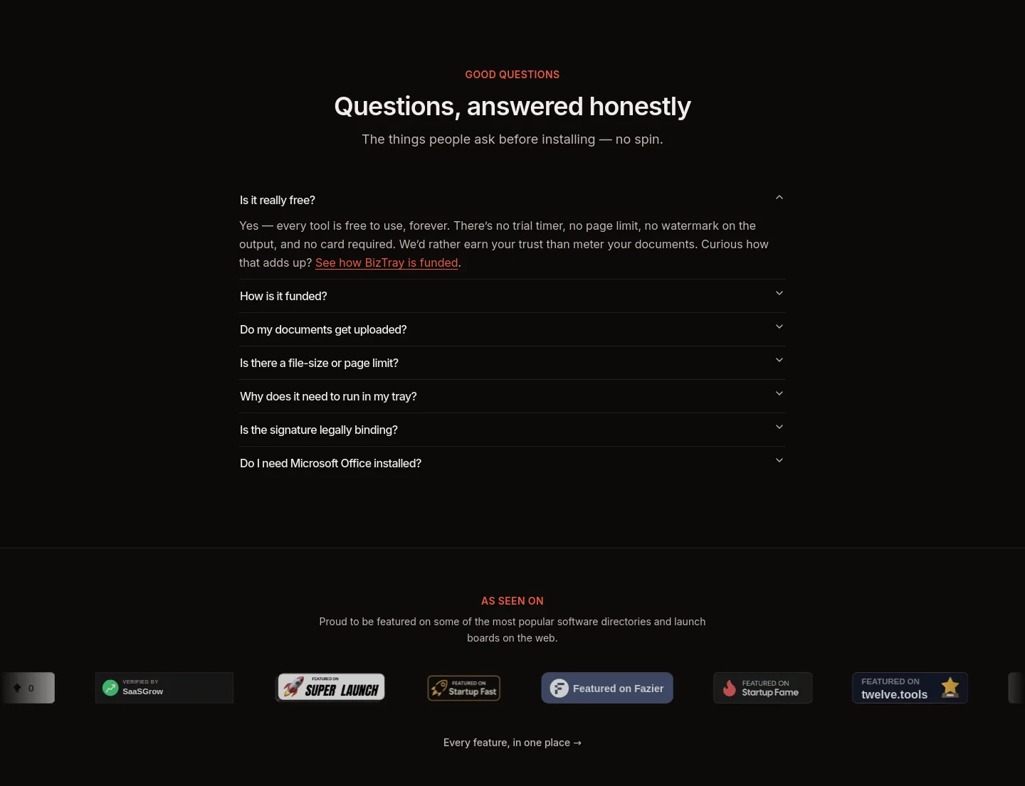 biztray.io FAQ section