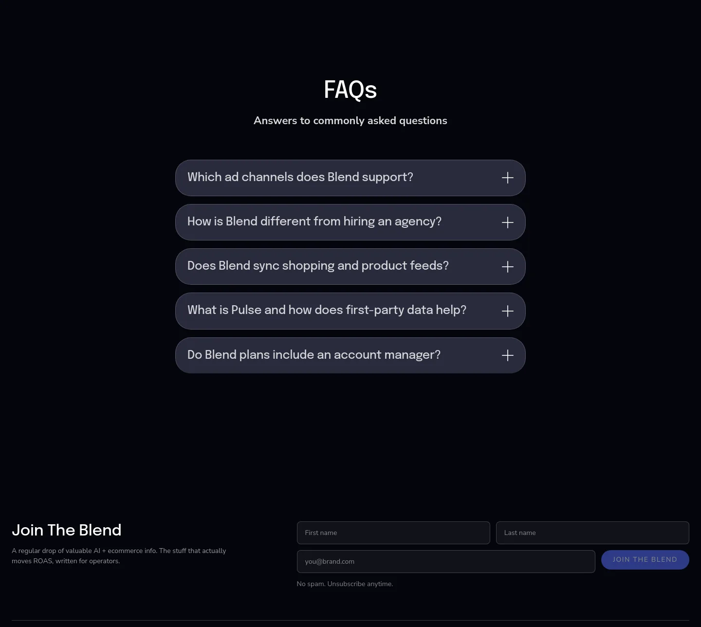 blend-ai.com FAQ section