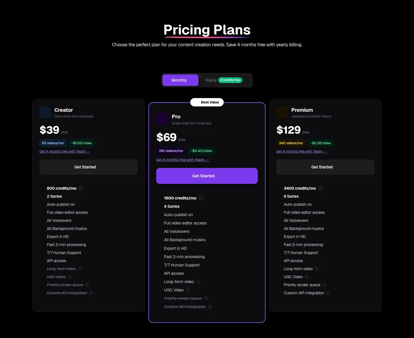 blipix.pro Pricing section