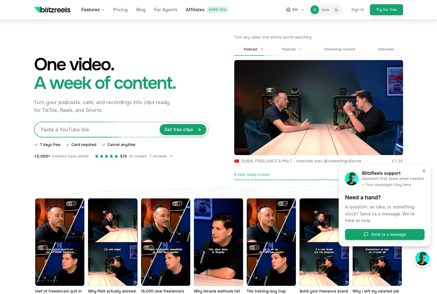 blitzreels.com — a measured funnel
