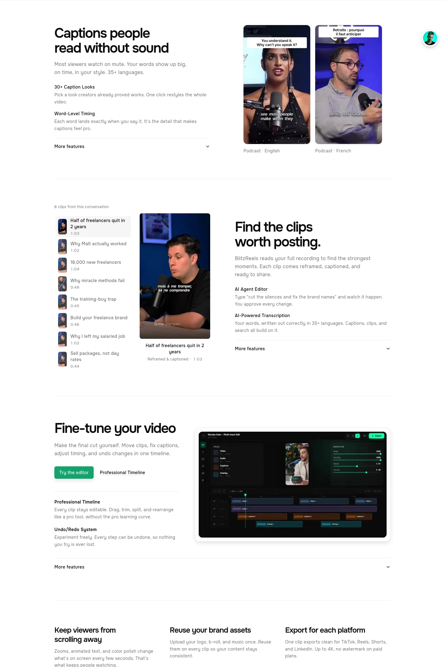 blitzreels.com Features section