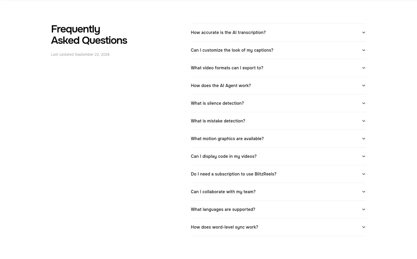 blitzreels.com FAQ section