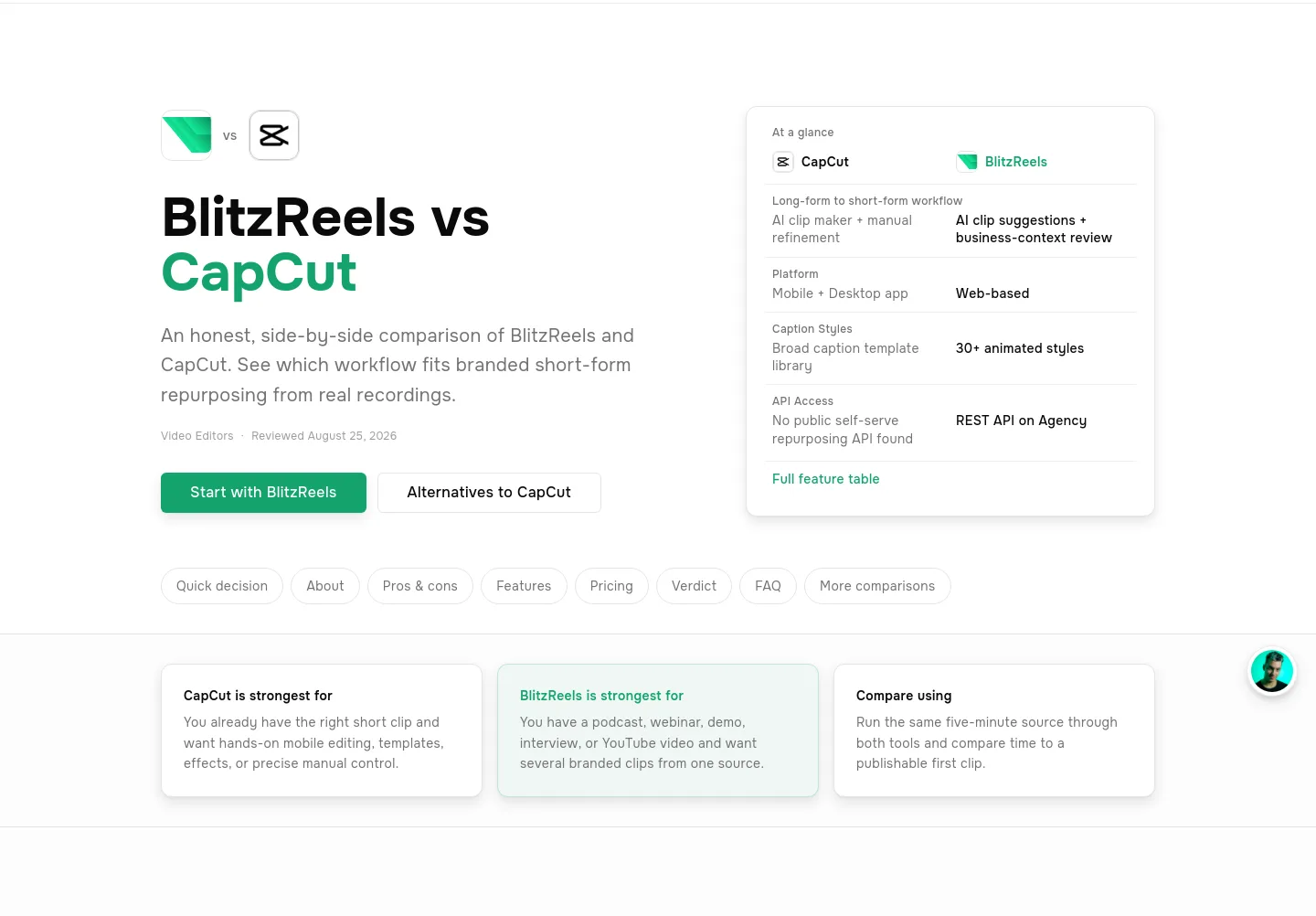 blitzreels.com Hero section