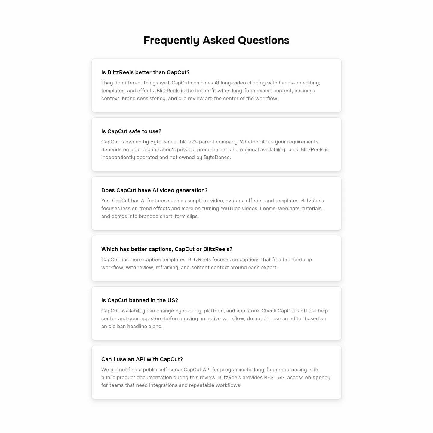 blitzreels.com FAQ section