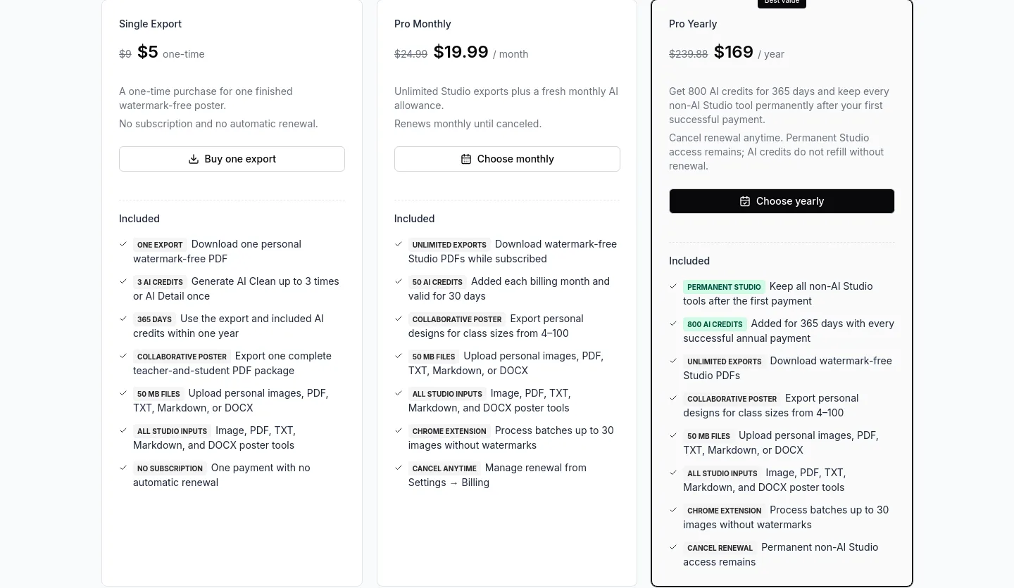 blockposter.pro Pricing section