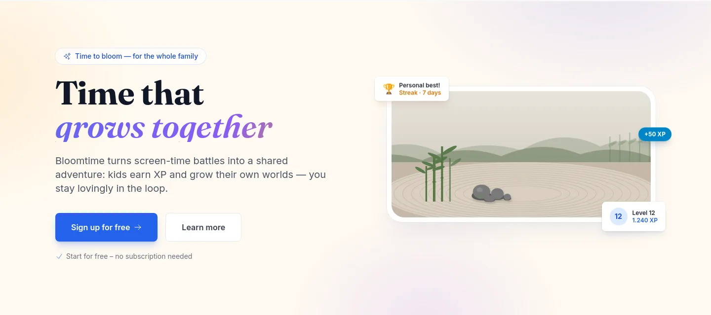 bloomtime.app — a real Hero section
