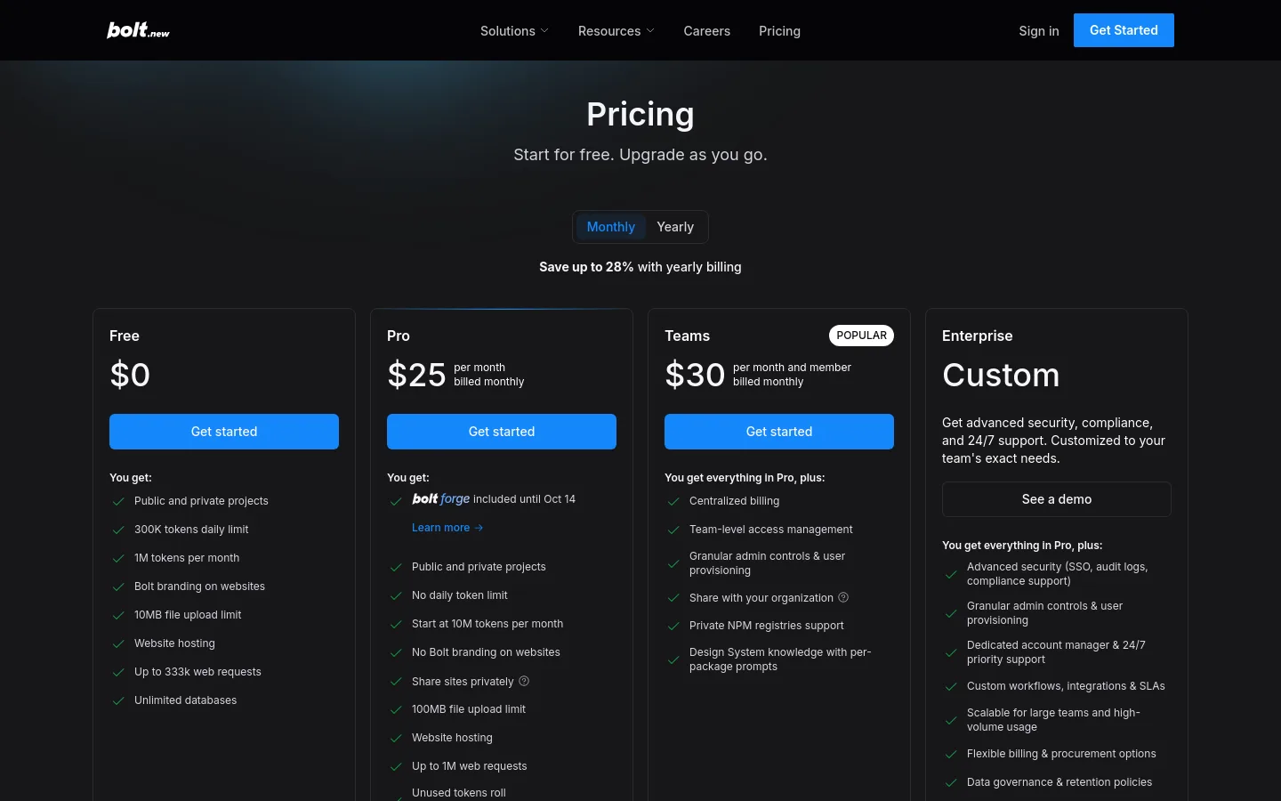 bolt.new Features section