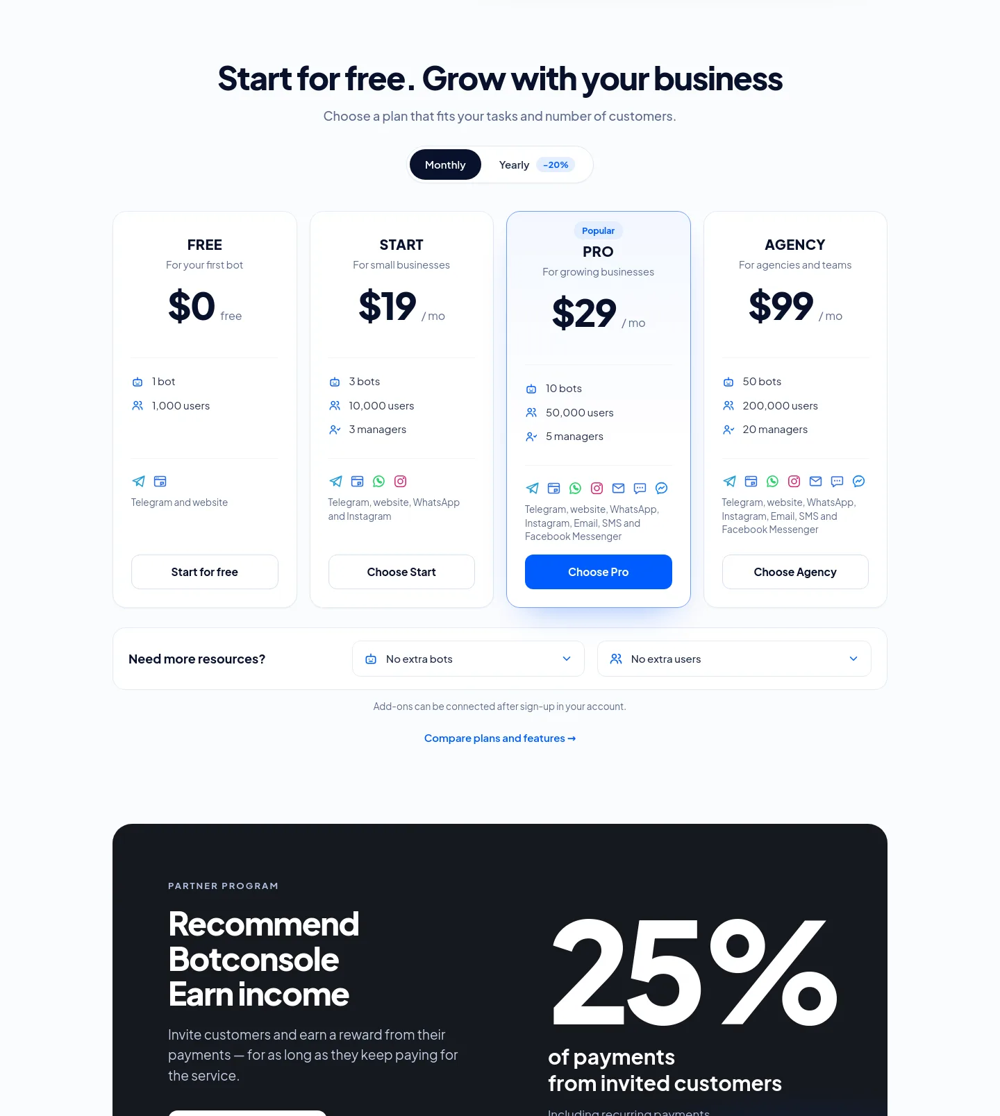 botconsole.net Pricing section