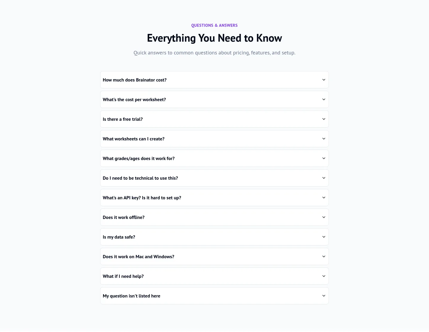 brainator.com FAQ section