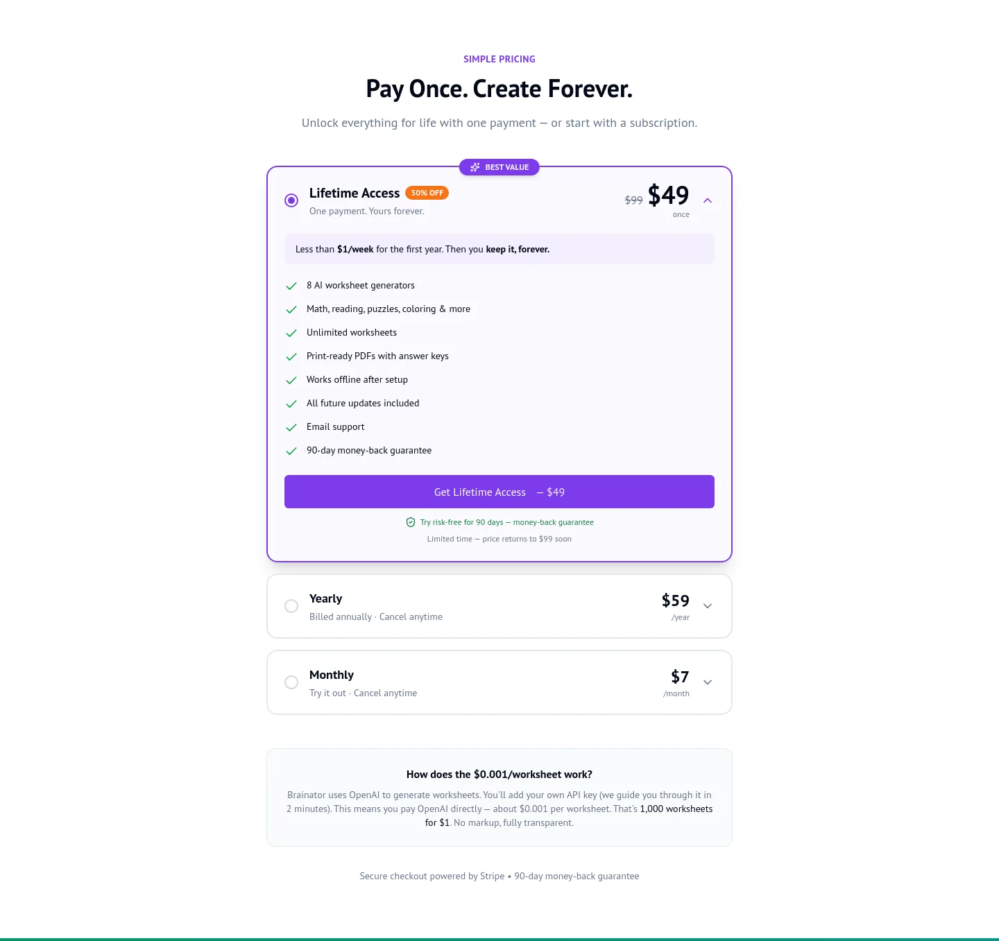 brainator.com Pricing section