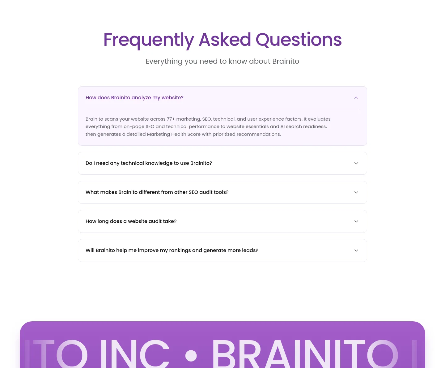 brainito.com FAQ section