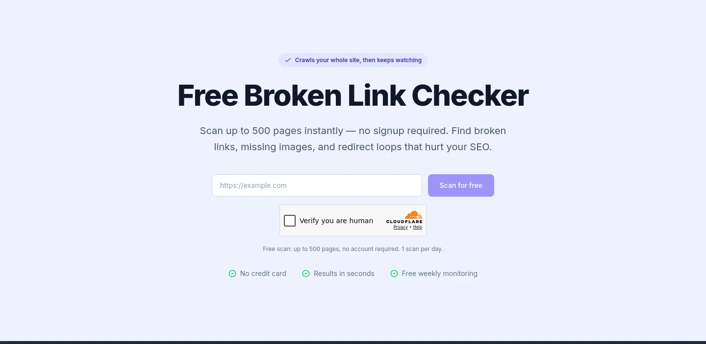 brokenlinkscan.com — a real Hero section