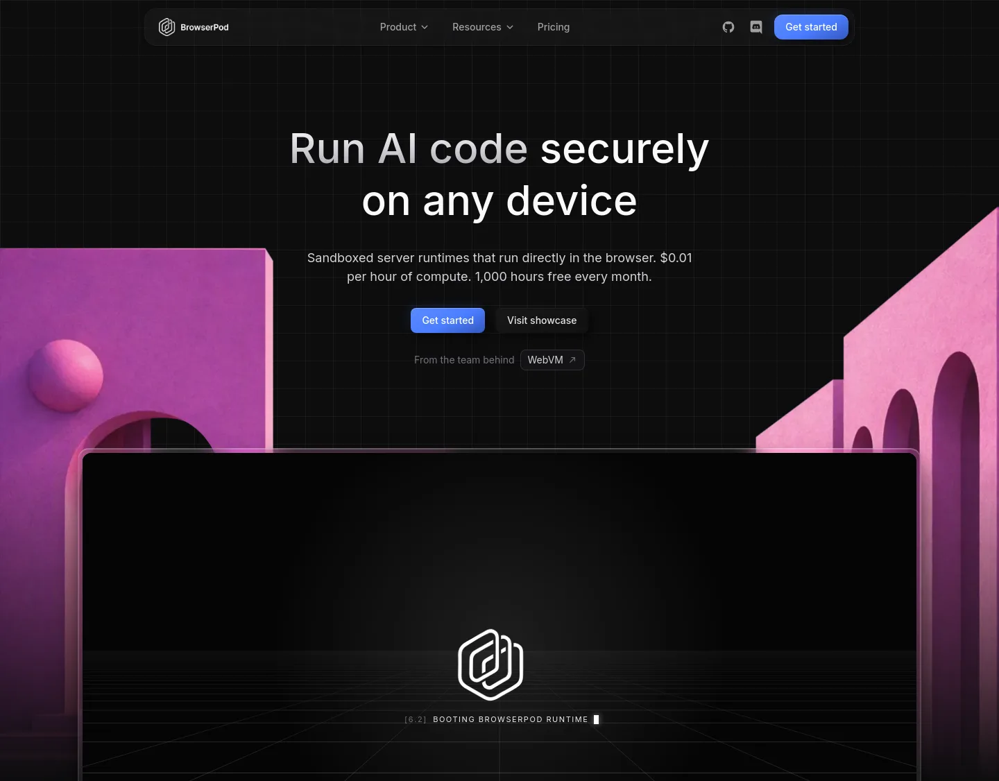 browserpod.io Hero section