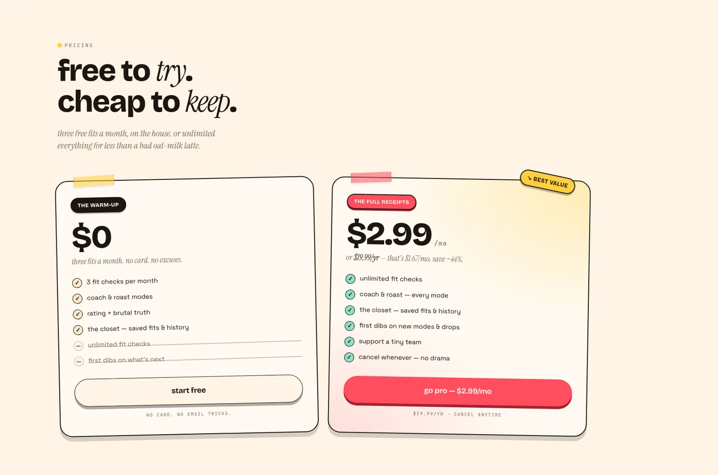 brutalcoach.app Pricing section