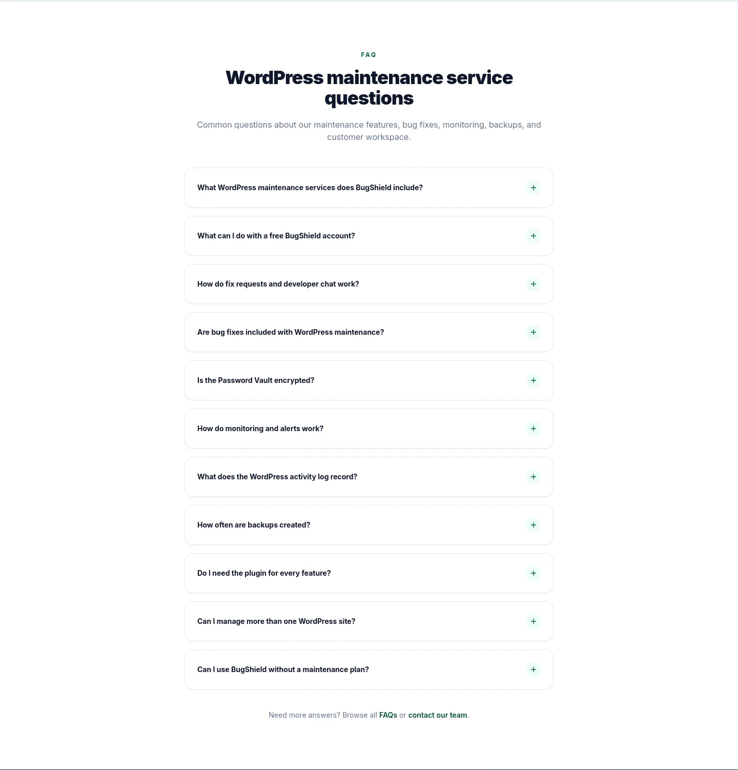 bugshield.co.uk FAQ section