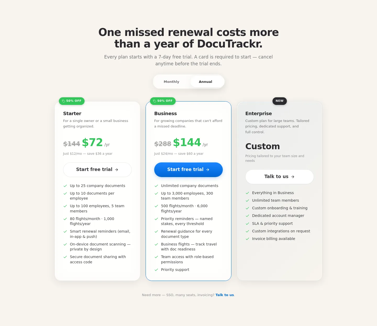 business.docutrackr.app Pricing section