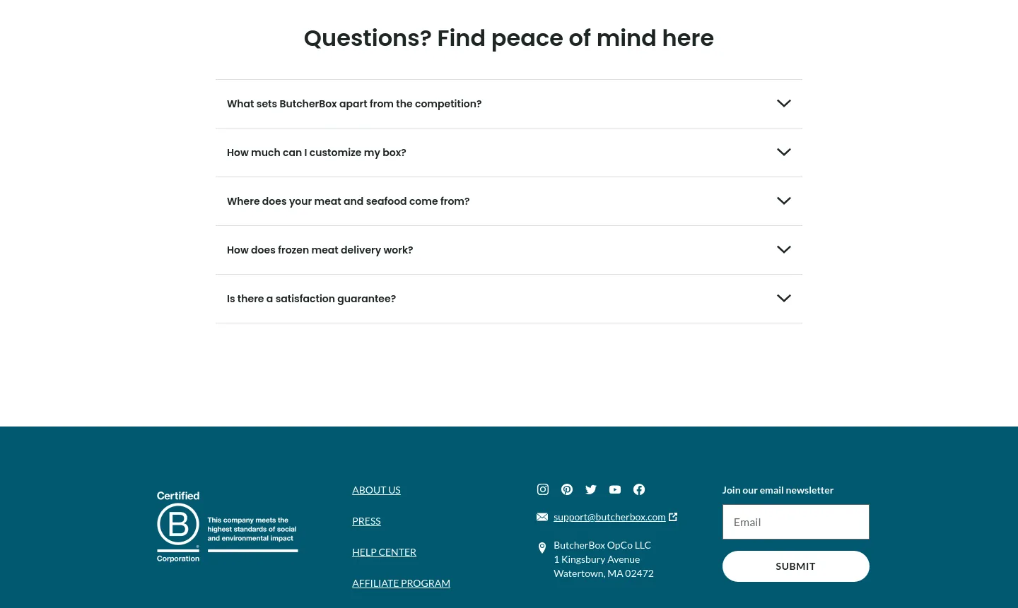 butcherbox.com FAQ section