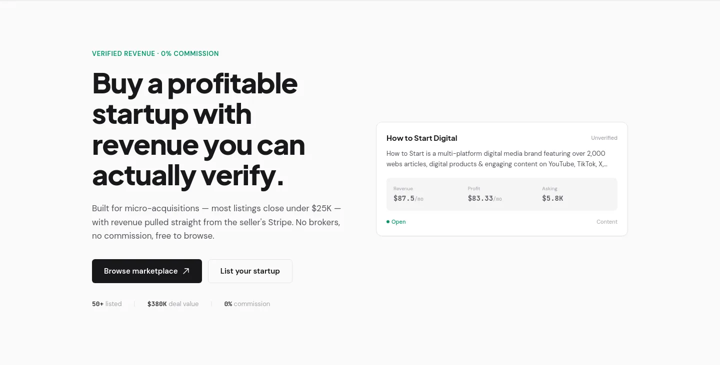 buymicrostartups.com Hero section