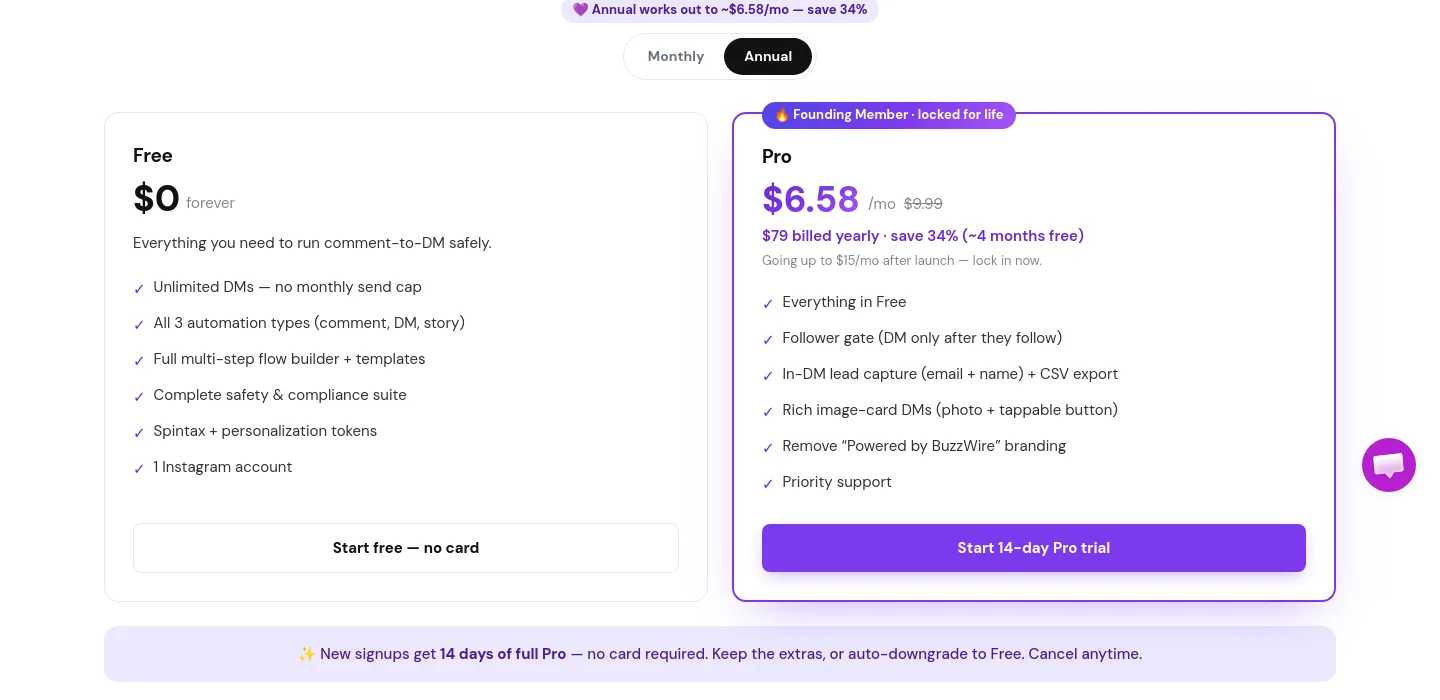 buzzwire.io Pricing section
